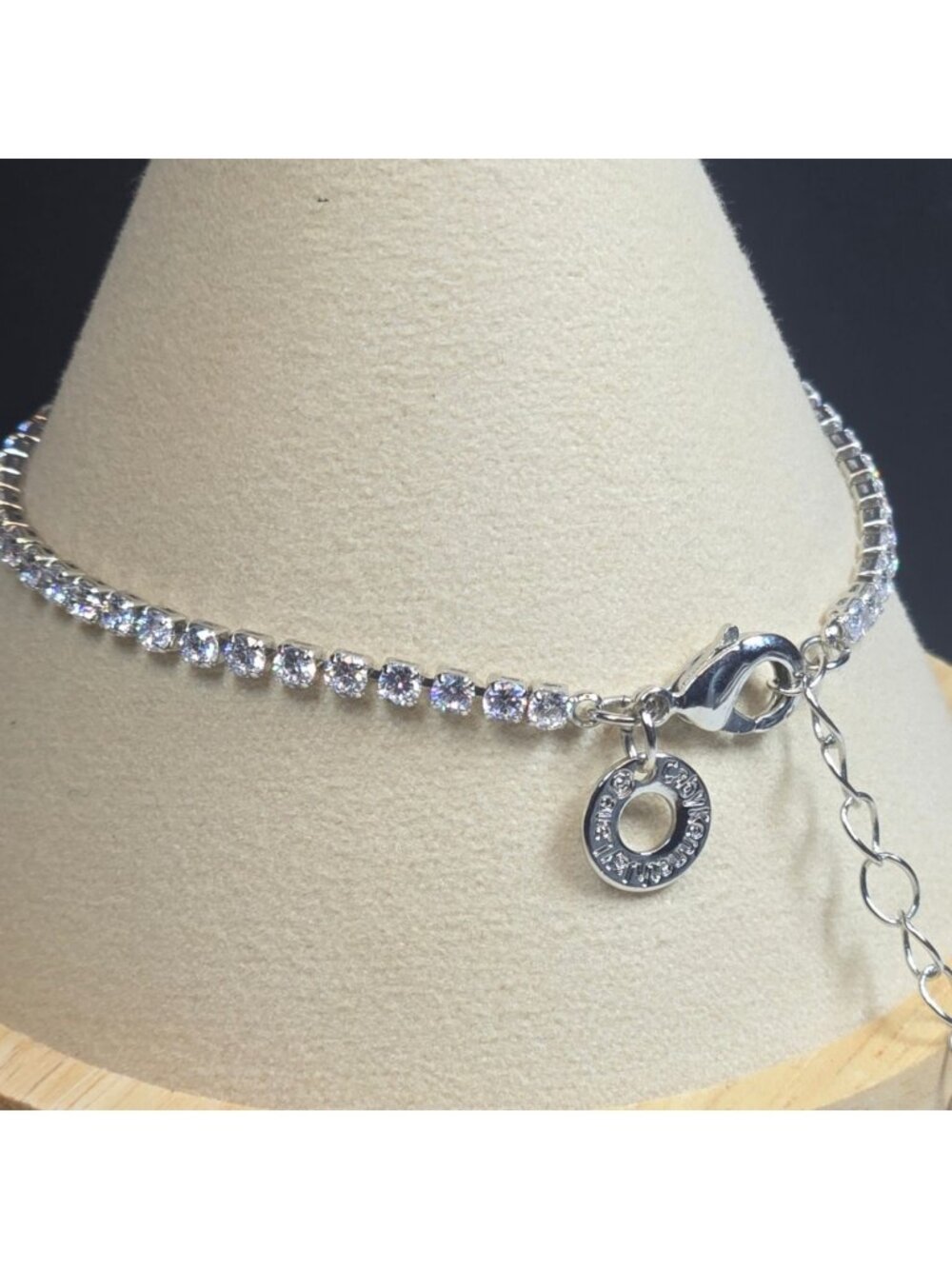 Vintage Kenneth Jay Lane Tennis Bracelet Silver Tone Adjustable KJL rhinestone